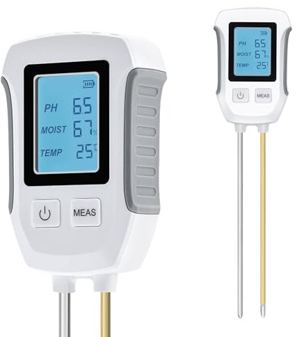Wigearss 3 in 1 Misuratore PH Terreno, Misuratore umidità Terreno, Misuratore di Termometro Terreno con Display LCD Retroilluminato per Giardinaggio, Fattoria e Esterne