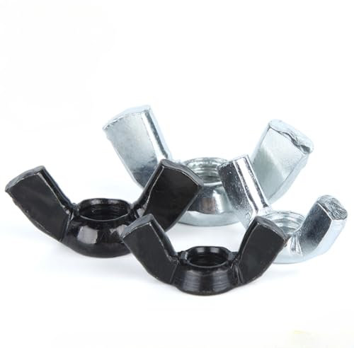 Flügelmuttern, 10 Stück, Flügelmuttern aus Kohlenstoffstahl, M3/M4/M5/M6/M8/M10/M12, Schwarze Flügelmuttern, verzinkt, handfest angezogene Flügelmuttern mit Schraubverschluss(Black,M8)
