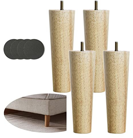 4PCS Wooden Replacement Solid Wood Legs with PreDrilled Bolt for Dresser Coffee Table Chair TV Stand Cabinet Wood Color Legs with 8mm Hanger Bolt 60cm Size