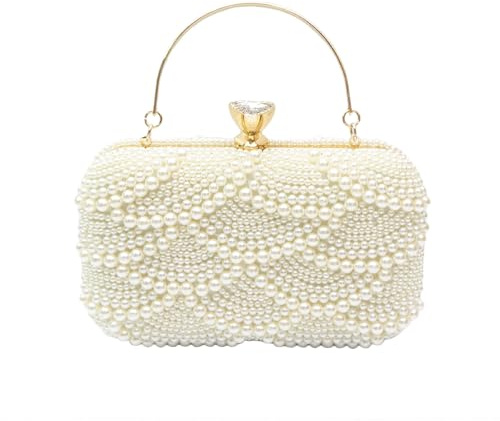CORIOS Damen Perlen Clutch Tasche Luxus Strass Abendtasche Diamant Portemonnaie Tasche Hochzeit Brautbörse Elegante Handtasche Kette Schultertasche Geldbörse Abendparty Umhängetasche Beige