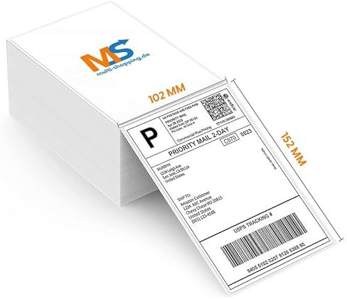 2500 Versandetiketten 4x6 Thermo Etiketten 102 x 152 mm - 5 x 500 Etiketten Selbstklebend Leporello Falzetiketten Perforiert DHL Wasserfester Versandaufkleber, BPA Frei (5)