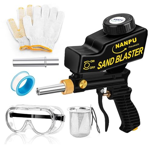 NANPU Light-Duty Air Sandblaster Gun Kit with Gravity Feed, Metal Nozzle, Plastic Body, for Small Project Surface Prep, Paint & Rust Removal, Metal/Wood/Glass Etching, Requires Air Compressor