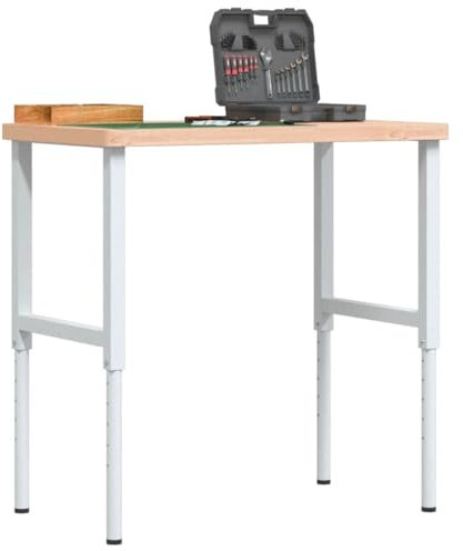 Höhenverstellbare Werkbank Werktisch Arbeitstisch Packtisch Werkzeugbank Werkstatteinrichtung Multifunktionswerktisch für Werkstatt, 100x60x(73-99,5) cm Massivholz Buche Rechteckig