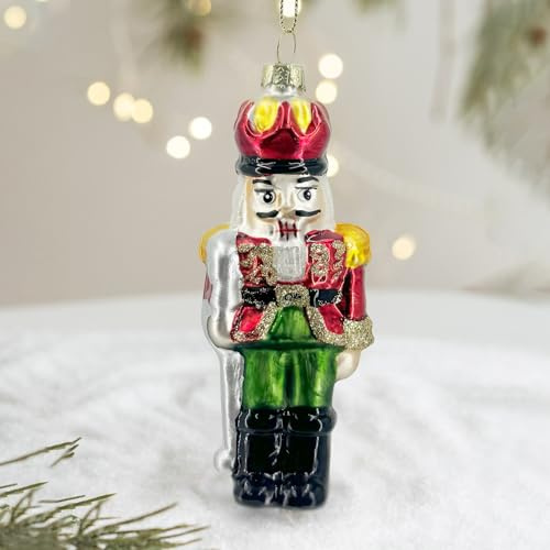 Fassory Nutcracker Glass Christmas Bauble, Handmade Blown Glass Christmas Ornament Decorations, Christmas Tree Decorations (Nutcracker)