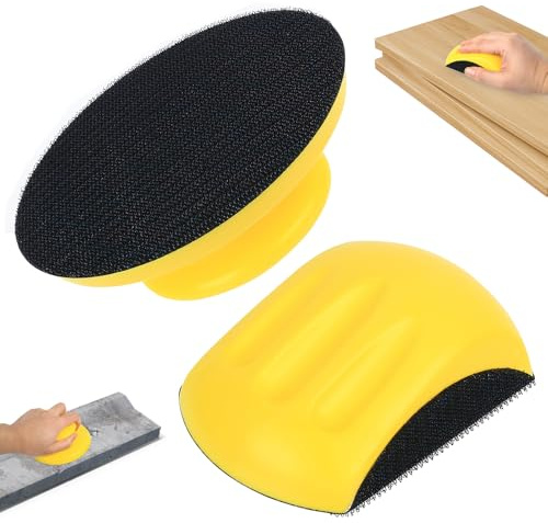 2 Pcs Bloque de Lijado Manual, 125mm Bloque de Lija de Bucle y Gancho, Tacos de Lijado para Discos, Pulido, Muebles, Carpintería, Almohadillas de Lijado(Redondo y Forma de Ratón)