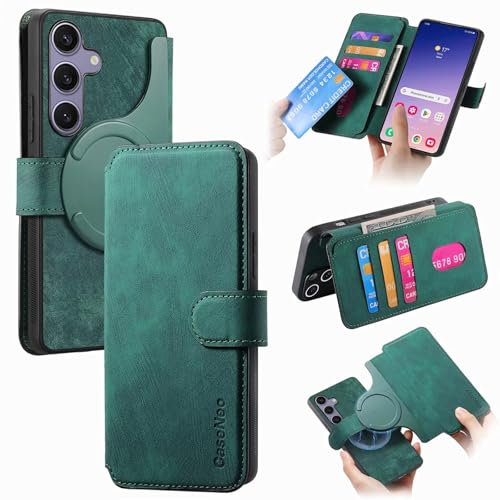 PONRFEKT Funda para Motorola Moto E40,Carcasa Flip Folio de Cuero Sintético,Bloqueo RFID Ranura para Tarjeta Cierre Magnético Funda Desmontable 2 en 1,Verde