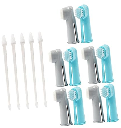 JUMPLAWN 15 Stück Haustier Zahnbürste mit Zwei Köpfen Fingerzahnbürste aus Abs Material Lange Griffe zur Bequemen Zahnreinigung für Hunde und Katzen im Alltag