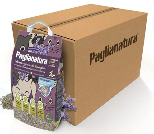 Paglianatura Set med 6 klumpiga kattlådor med lavendel 2,4 kg/6 lt - färsk lavendeldoft, hög absorptionsförmåga, miljövänlig och lätt att rengöra