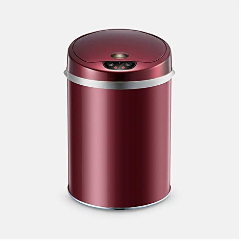 SdaryWare Poubelle de Recyclage des déchets Poubelle à Induction Intelligente Poubelle Automatique en Forme de Tambour avec Couvercle Poubelle Domestique en Acier Inoxydable pour Salon (Rouge-9L)