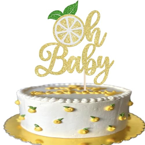Rsstarxi 1 Pack Lemon Oh Baby Cake Topper Lemonade Baby Shower Decorations Assembled Glitter Fruit Theme Cake Pick for Lemon Theme Boys Girls Birthday Party Cake Decorations Supplies