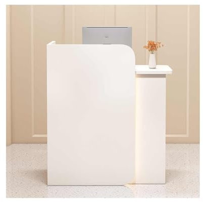 HOFUNTRE Rezeptionstheken，Moderne Rezeption，Bürotheke，LED-Ambientelicht, Beleuchtet Das Bild Der Rezeption, Abschließbare Schublade, Geräumiger Schreibtisch(White,80cm)