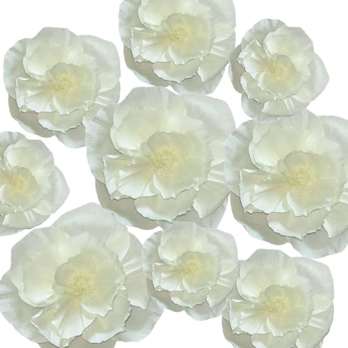 SZHUIHER Crepe Papier Blumen Dekoration für Wand Insgesamt 9 Stück, Künstliche Blumen für Hochzeitsdekor, Blumen Hintergrund Dekor, Baby Braut Dusche Geburtstagsfeier, Beige 3D Wand Blumen Dekor