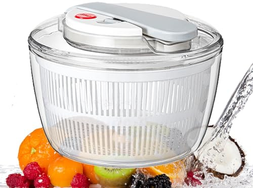 Glass Salad Spinner - Multi-Function Vegetable Dryer with Dehydration Lid, Press and Rotate Lettuce Spinner for Greens, Herbs, Berries, and Fruits