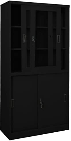 Armadio da Ufficio in Acciaio con Porta Scorrevole, 90x40x180 Cm, Bianco, 3 Ripiani Regolabili, Design con Serratura, Ampia Applicazione, Robusto e Durevole, Apertura e Chiusura (Nera)