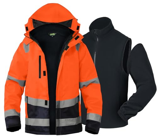 Work IDEA mångsidig 3-i-1-arbetsjacka med reflektorer – vattentät, vindtät, andas – perfekta vinterarbetskläder och varningsskyddsjacka för alla årstider, Orange typ 2, L