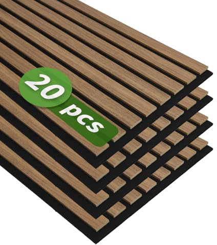 Art3d Lot de 20 panneaux muraux acoustiques 3D à lattes en bois insonorisants avec motif à lattes en bois, 40 m², noyer foncé