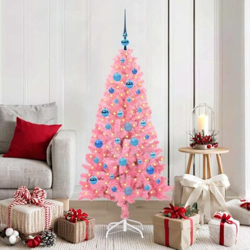 Árbol De Navidad Artificial Rosa 150 Cm con 150 Luces LED Blanco Cálido, Soporte De PVC Resistente, Diseño Cónico Moderno, Montaje Fácil, Reutilizable, Christmas Tree Para Interior y Exterior, 3396423