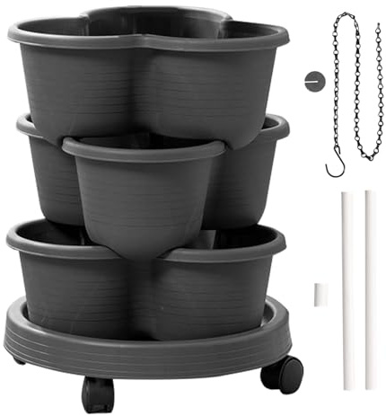 Torretta verticale per fioriera a più livelli con ruote rimovibili, torre a 3 livelli per fiori, verdure ed erbe, giardinaggio e irrigazione facili, soluzione da giardino da cucina