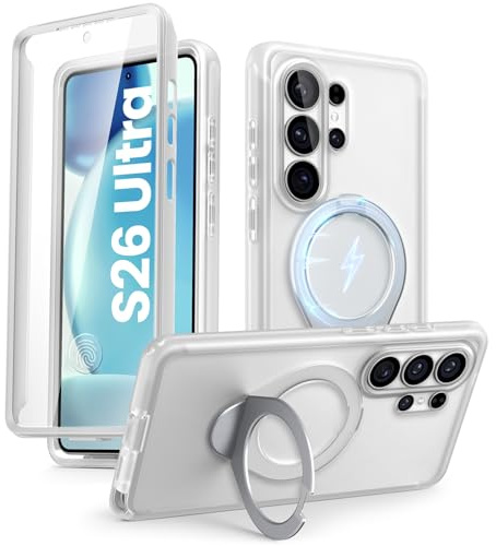 i-Blason for Samsung Galaxy S26 Ultra Case MagSafe with Stand, Frost Clear | 360 Full-Body with Built-in Screen Protector, 2-in-1 Kickstand/Ring Holder, Anti-Yellowing Slim Shockproof Clear Case