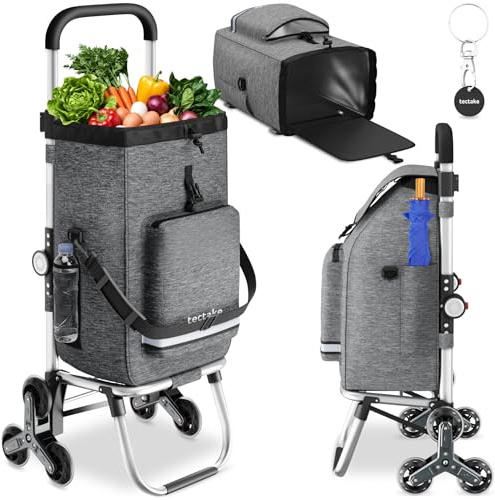 tectake® Carrello Spesa Shopper 3 in 1, Trolley Pieghevole con Borsa Termica per Surgelati, Carrello con Ruote Portatutto, Carrellino Spesa Con Ruote a Stella, Capacità max 30 kg / 50 L - Grigio