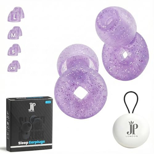 JP LONDON Ear Plugs for Sleep – 33dB SleepSeal™ Silicone | Side Sleepers, Snoring & Travel | 4 Sizes XS/S/M/L | Reusable with Carrying Case – Lilac