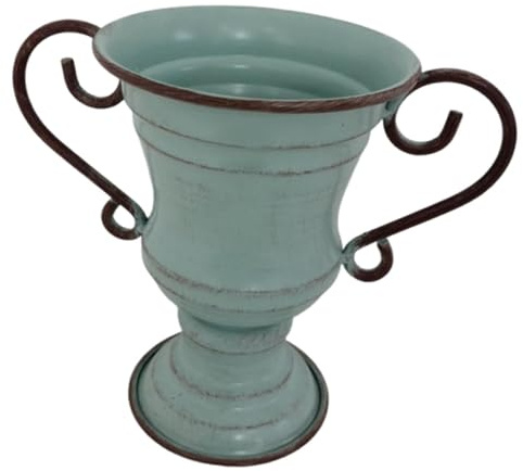 LOVIVER Pot de Fleurs Vintage en Forme de trophée, jardinière décorative et résistante en Fer, idéal pour Le Jardin, la Chambre, Le Bureau ou Le Bureau, Bleu