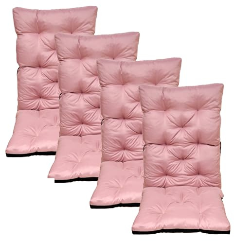 nana shop Hochlehner Auflagen für Gartenstuhl mit Rückenlehne, Sitzkissen Outdoor wasserabweisend, komfortable Stuhlkissen für Balkon, Terrasse und Garten, Bequeme Sitzpolster (120x50x8cm) (4, Rosa)