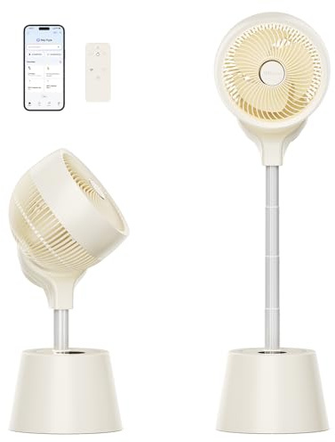Smart 360° Air Circulator Pedestal Fan with Dual Control - Rechargeable Cordless Standing Fan with App & Remote, 20dB Silent Sleep Mode, Height Adjustable Cooling Fan for Home & Office Heatwave