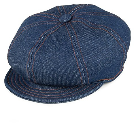 New York Co. Denim Stitch Spitfire Cap Bakerboy Balloon Hat, Denim Blue, Small