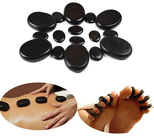Windfulogo 16Pcs Hot Massage Stones Set Natural Lava Basalt Heated Warmer Stone for Spa Massage Black