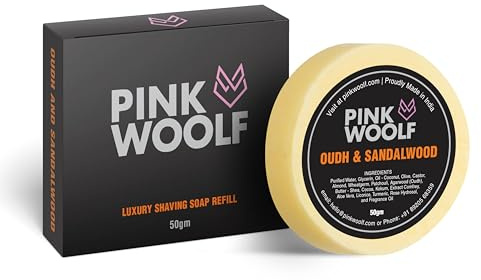 Pink Woolf Luxury Shaving Soap Refill For Men (Oudh & Sandalwood), Creates Rich & Thick Lather For A Comfortable Shave, Suitable For All Skin Types - 50 g (Pack Of 1)