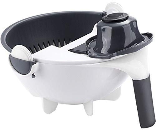 RONGJJJQ Cortador de Verduras Rotativo Multifuncional Picadora Giratoria de Capacidad Cuenco Escurridor Trituradora Rebanadora de Verduras, White