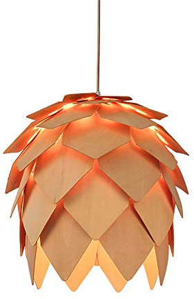 ZXLLAFT Anhänger Hängen Leuchte Lampe Holz Kreative Kronleuchter Hand Handwerk Tannenzapfen Stil Für Bar Restaurant Licht Wohnzimmer,Withlight,40CM