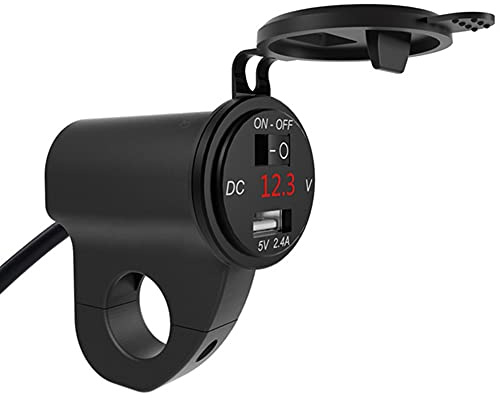 Motorrad USB Stromversorgung, Asudaro Motorrad Ladegerät Lenker Motorrad USB Steckdose Auto-Ladegerät Aluminiumlegierung Wasserdichte Motorrad Steckdose für Handy Tablets MP3 GPS Kamera,schwarz