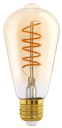 Eglo Lampe LED E27 dimmable, filament vintage spirale, ampoule Edison forme de piston, éclairage rétro, 4 watts (correspond à 25 watts), 245 lumens, blanc chaud, ambré, 2200 Kelvin, ST64, Ø 6,4 cm