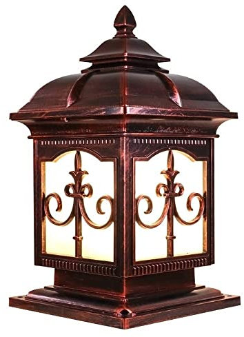 Europäische Retro-Bronze-Rot-Säulenlampe, regenfeste Wandsäulenlampe, Gartenlaterne, Mastlampe, wasserdichte Wandlampe, quadratische Säulenlampe, große Lampe, kommerzielle Beleuchtung (Breite 33 x hoc