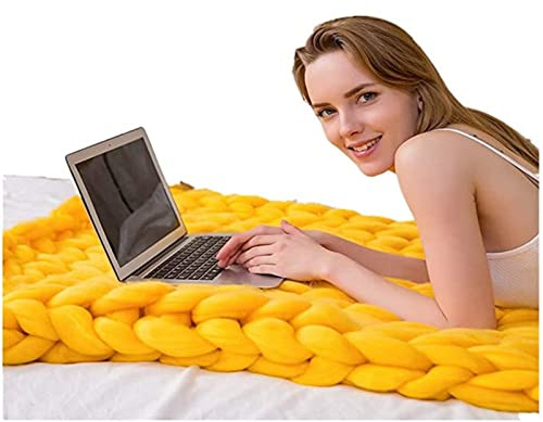 MHUQIA Grobstrick Wolldecke 120x180cm, Riese Merino Wolle Garn Arm Stricken Werfen, Gestrickte Decke, Strickdecke Tagesdecke üBerwurf Decke Zuhause Dekor Geschenk FüRs Sofa
