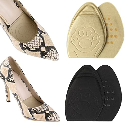 Yolev 2Pairs High Heel Memory Foam Ball of Foot Support Cushions Metatarsal Forefoot Pads Pain Relief Insoles for Women's Heels Non-Slip Shoe Inserts to Make Too Big Shoes Fit Tighter