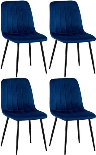 CLP 4er Set Esszimmerstuhl gepolstert Dijon, mit Ziernähten & Bodenschonern, Polsterstuhl für Esszimmer & Küche, belastbar bis 150 kg - Farbe blau Material Samt