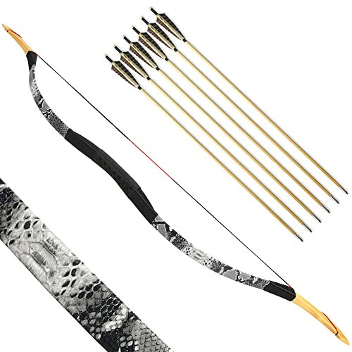 SHARROW Traditioneller Bogen Recurve Bogen und Pfeile Set Langbogen 20-50lbs Handgemacht Holzbogen Reiterbogen Sportbogen Jagdbogen für Erwachsene und Anfänger (25lbs, Grau)