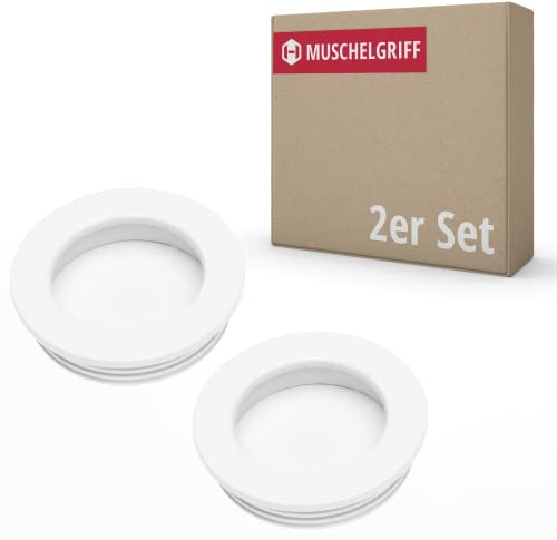Gedotec Muschelgriff aus Metall | 2 Stück | Griffe für Küchenschränke inkl. Befestigungsmaterial | VALERIA | Möbelgriffe Weiß matt mit Ø 40,5 mm | Türgriffe für Schränke