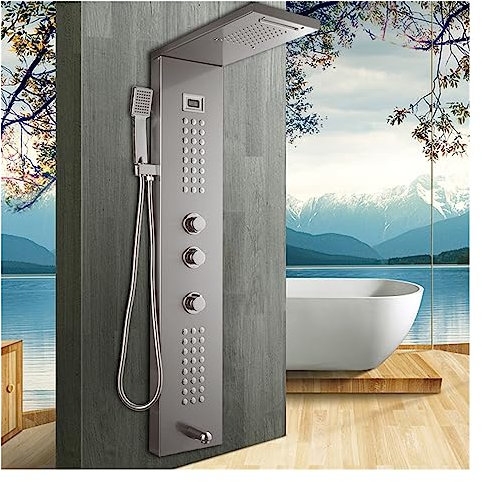 2023 New Temperature Digital Display Shower Panel ，Body Massage System Jets， Towel Shower Column Bathroom Bath Shower Mixer Tap LED Shower Panel (Color : 9019C, Size : 1)