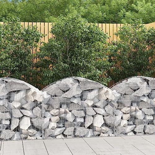 Higsose Gabione Mit Hochbogen 100x50x60/80cm Silber,Verzinktes Eisen,Mauergitter-Set Für Gabionen,Drahtkorb Garten,Dekorativ Mauer,Gabionengitter,Mauersteine Gartenmauer,Steinkorb Mauer