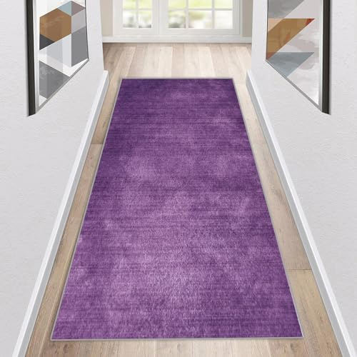 Siunwdiy Teppich Läufer Flur Küche rutschfest Waschbar Lila Küchenläufer Lang Modern Korridor Teppichläufer Küchenteppich Einfarbig Flurteppich Meterware Anpassbar,Lila,50x140cm
