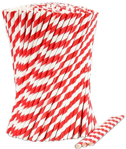 [1000 pezzi] Cannucce di carta monouso sfuse, a righe bianche e rosse, 100% biodegradabili, 19,7 cm x 0,6 cm