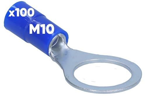 Pack of 100 Kalitec RKSBM10 Ring Cable Lug 1.5 - 2.5 mm² I Partially Insulated M10 Blue I PVC Collar I for Connecting Cables or Strands I Cable Lug I Cable Connector I Protects Electrical Connections