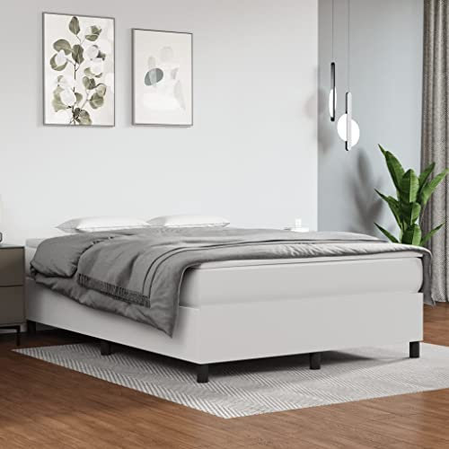 Tidyard Boxspringbett mit Matratze Polsterbett Bettgestell Jugendbett Bettrahmen mit Lattenrost Gästebett Schlafzimmerbett Doppelbett/Einzelbett Balkenbett Holzbett Bett Weiß 140x190 cm Kunstleder