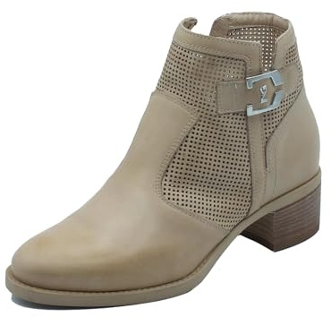 Nero Giardini E409710D Rio Champagne Tronchetti con Tacco Basso Donna Pelle Traforata Lampo (Taglia 40)