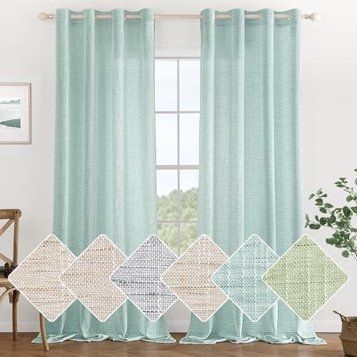 MIULEE Vorhang Gardinen Leinen mit ösen Voile Vorhänge Leinenoptik Gardinen Wohnzimmer Modern Fensterschal Kinderzimmer küchengardinen Schlaufenschal 2er Set 140x245 cm Blau