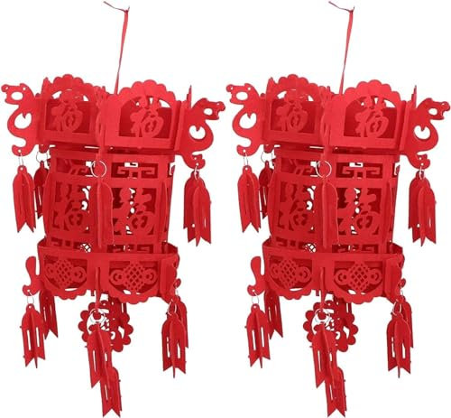 Decorazioni for lanterne di carta in stile orientale, copertura leggera, lanterna-2 pezzi Festival di primavera Lanterna non tessuta Lanterna decorativa in stile cinese Decorazioni rosse for Capodanno